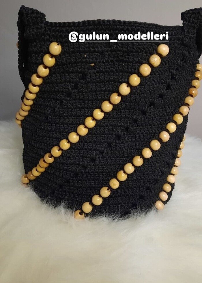 Makrome ip ike boncuklu çanta  - Görsel 3