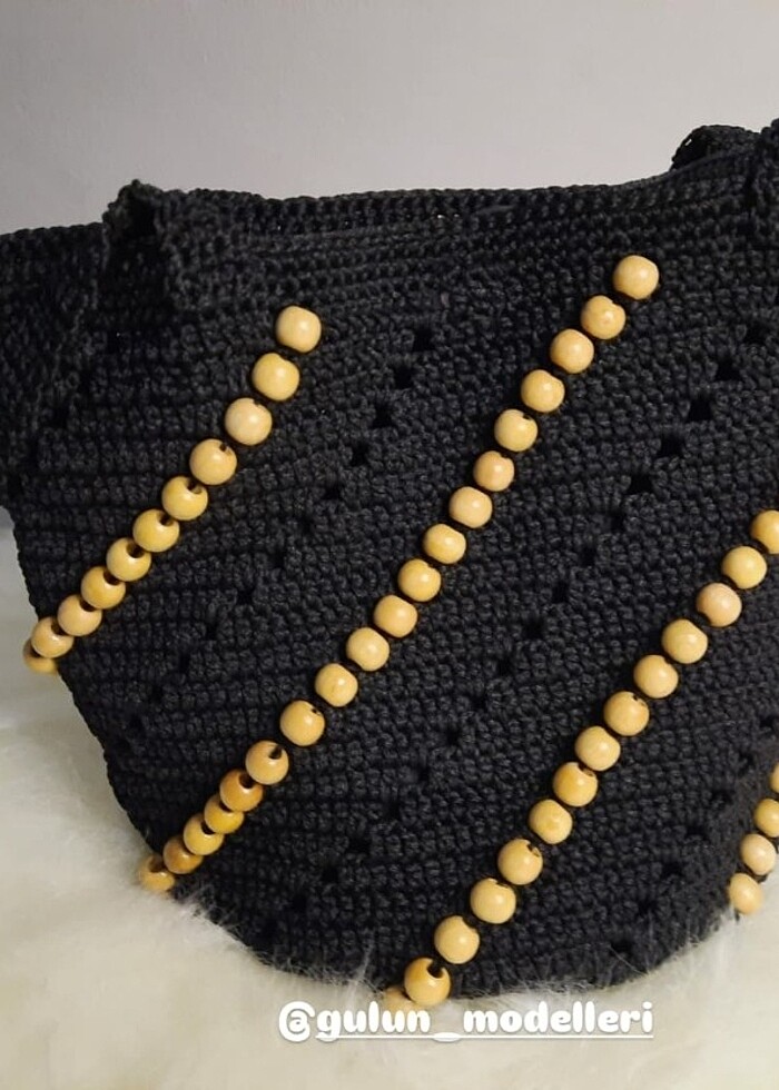 Makrome ip ike boncuklu çanta  - Görsel 4