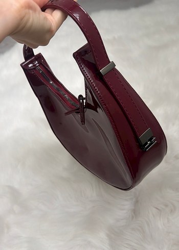 Bordo Parlak Deri Kadın Çanta - Görsel 5