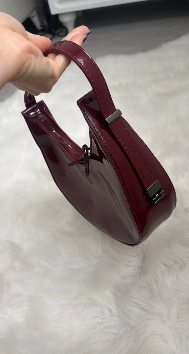 Bordo Parlak Deri Kadın Çanta - Görsel 5