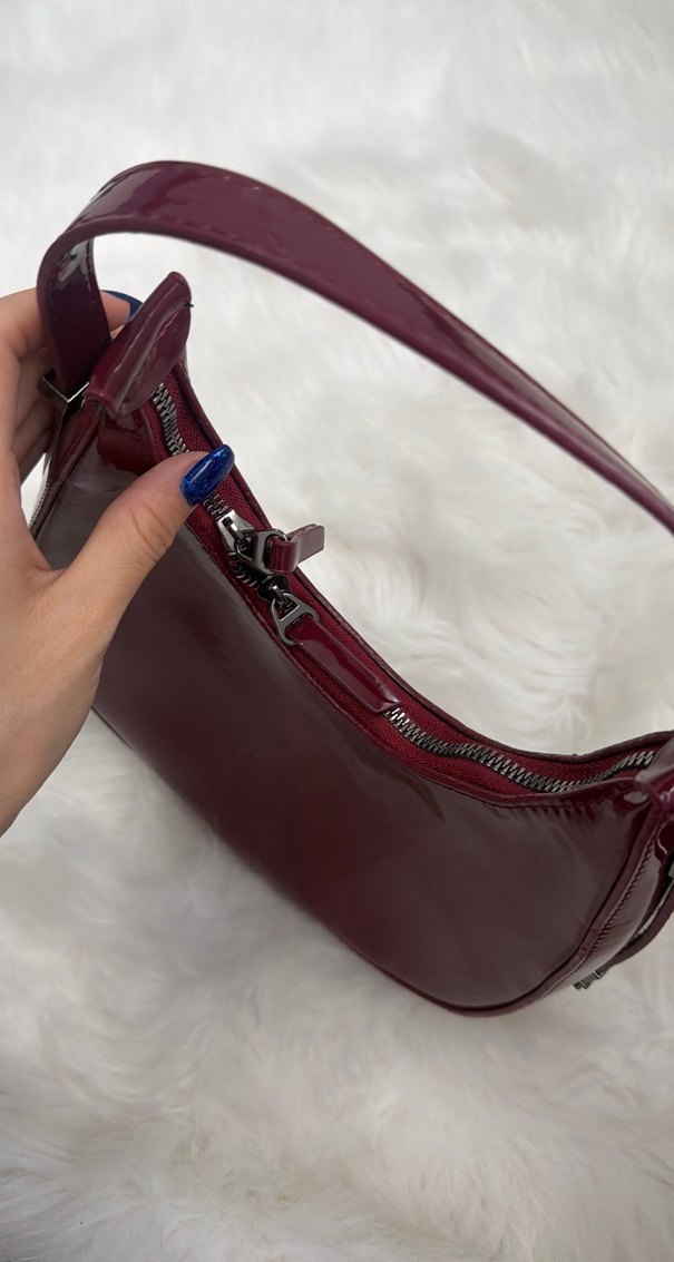 Bordo Parlak Deri Kadın Çanta - Görsel 3