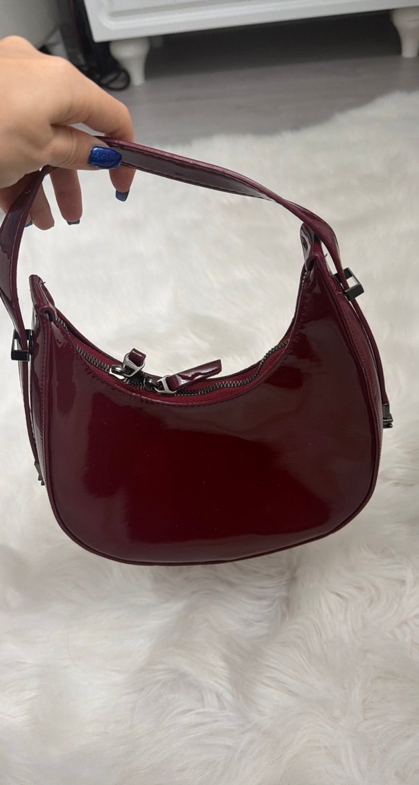 Bordo Parlak Deri Kadın Çanta - Görsel 4