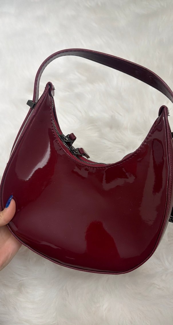 Bordo Parlak Deri Kadın Çanta - Görsel 2