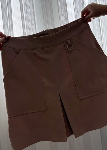 Kahverengi Deri Kemerli Mini Etek - Görsel 2