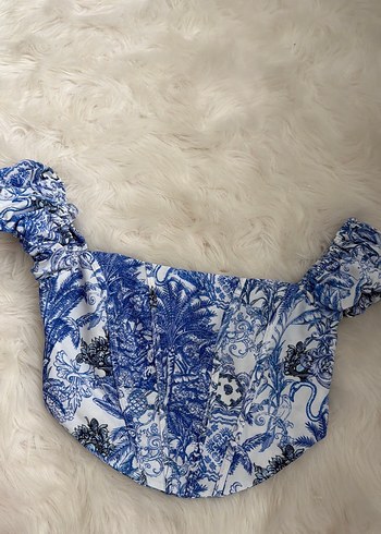 Mavi Desenli Bohem Straplez Büstiyer - Görsel 2