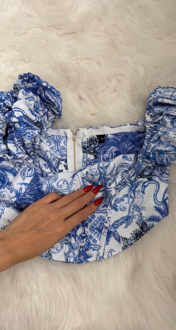 Mavi Desenli Bohem Straplez Büstiyer - Görsel 3