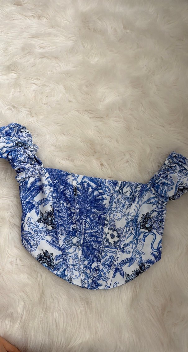 Mavi Desenli Bohem Straplez Büstiyer - Görsel 2