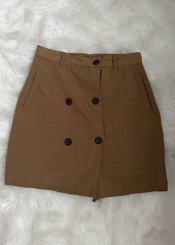 Düğmeli Kahverengi Mini Etek - Görsel 2