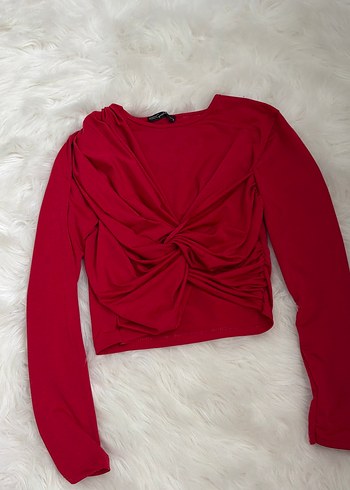 Kadın Kırmızı Drapeli Uzun Kollu Bluz - Görsel 2