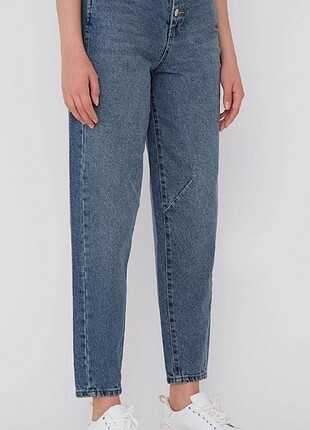 Addax Yüksek bel Düğme detaylı Mom Jean