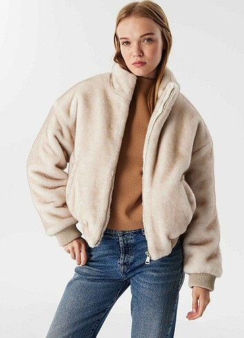 Dik Yaka Peluş mont - Görsel 2