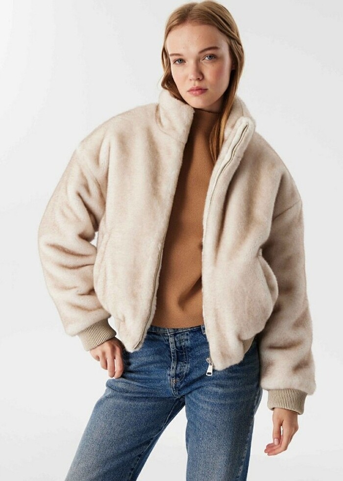 Dik Yaka Peluş mont - Görsel 2