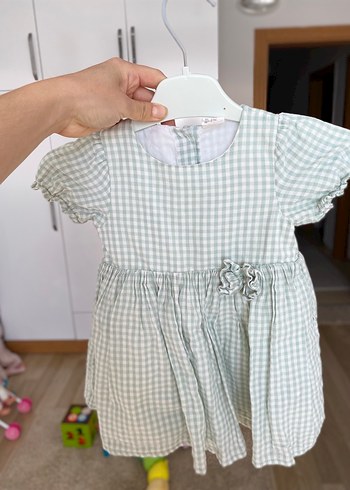 HM Kız Çocuk Ekoseli Kısa Kollu Pamuklu Elbise