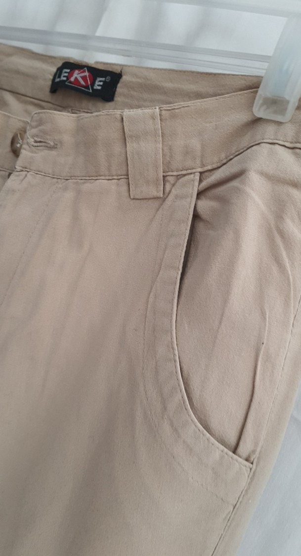 Bej Kadın Keten Rahat Kesim Pantolon - Görsel 3