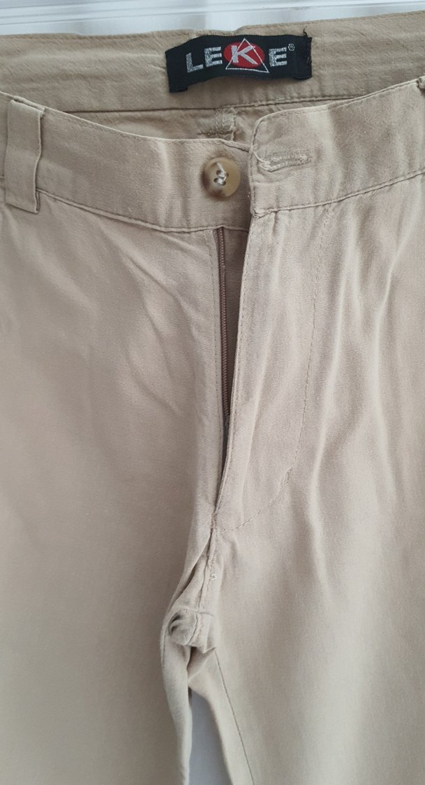 Bej Kadın Keten Rahat Kesim Pantolon - Görsel 2