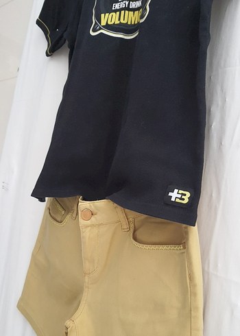 Sarı Denim Şortlu Tişört Takım - Görsel 8