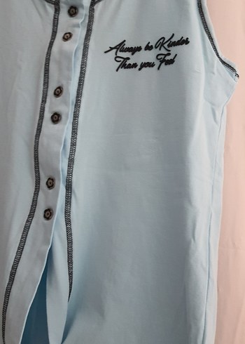 Mavi Bağcıklı Kolsuz Rahat Pijama Takımı - Görsel 3