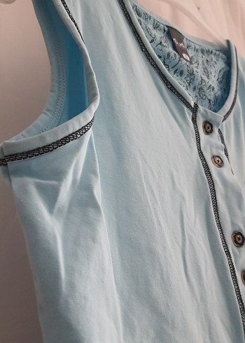 Mavi Bağcıklı Kolsuz Rahat Pijama Takımı - Görsel 8