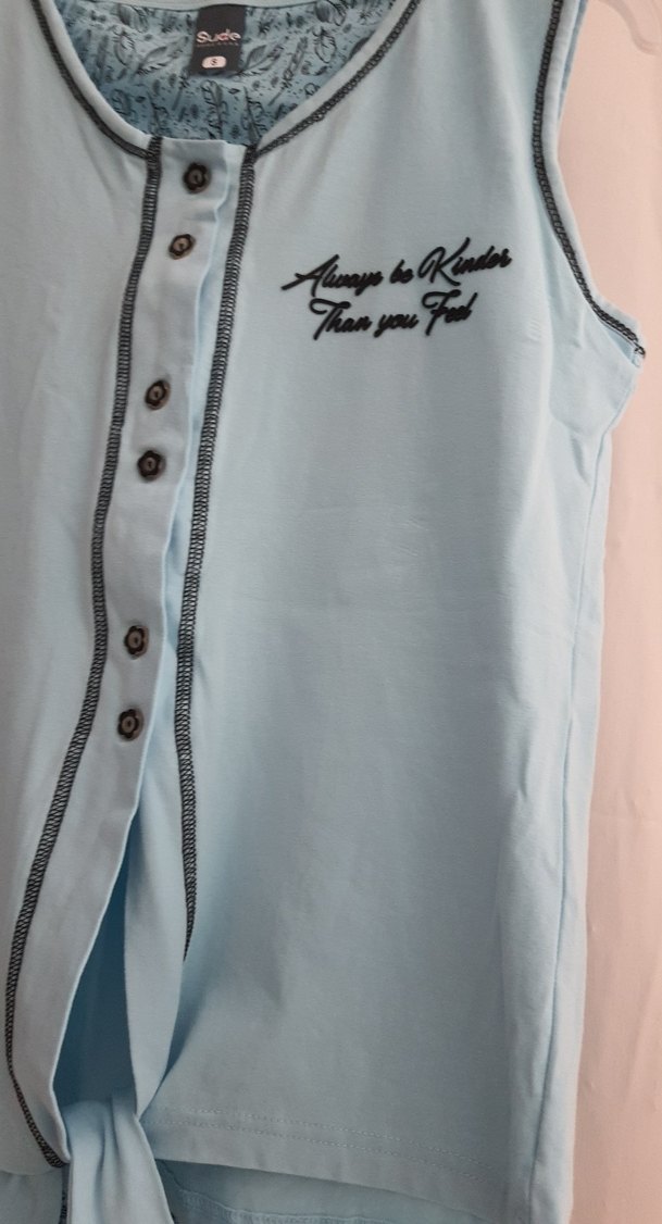 Mavi Bağcıklı Kolsuz Rahat Pijama Takımı - Görsel 3