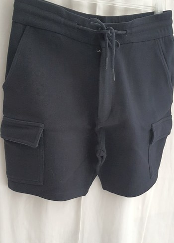 %100 Keten Siyah Bermuda Şort - Görsel 2