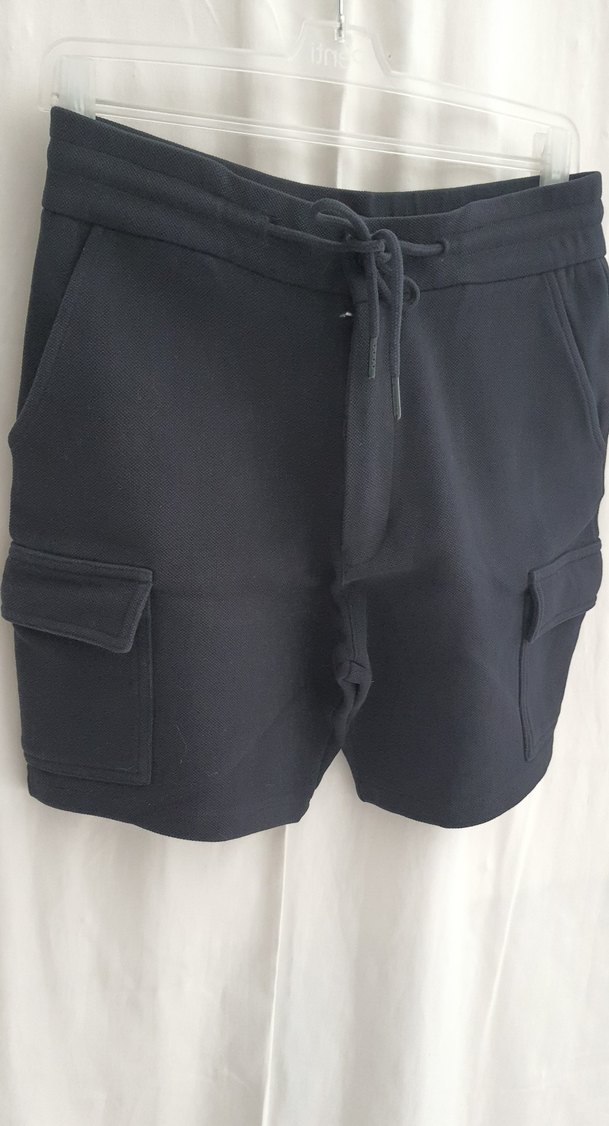 %100 Keten Siyah Bermuda Şort - Görsel 2