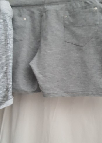 Kadın Gri Mini Şort Fermuarlı Cepli - Görsel 7