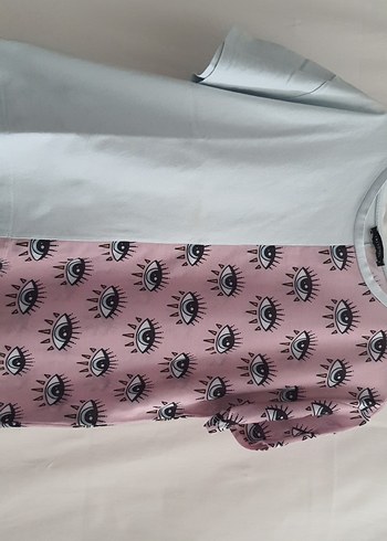 Pembe Batik Desenli tişört veMini Kot Etek - Görsel 2