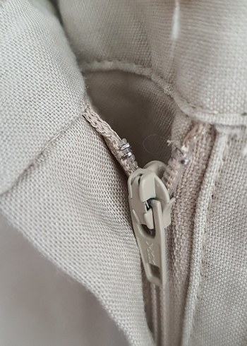 Bej Keten Kadın Kumaş Pantolon Midi Boy - Görsel 8