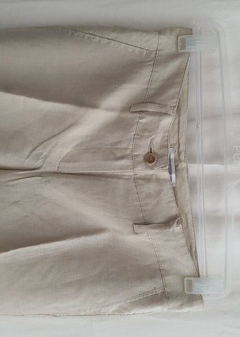 Bej Keten Kadın Kumaş Pantolon Midi Boy - Görsel 7