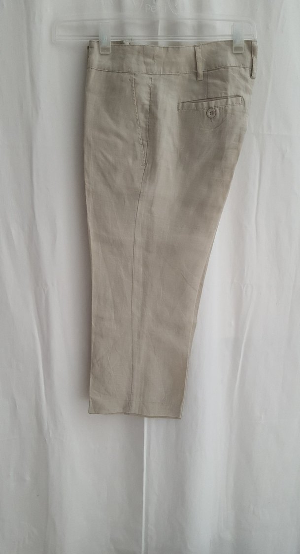 Bej Keten Kadın Kumaş Pantolon Midi Boy - Görsel 5