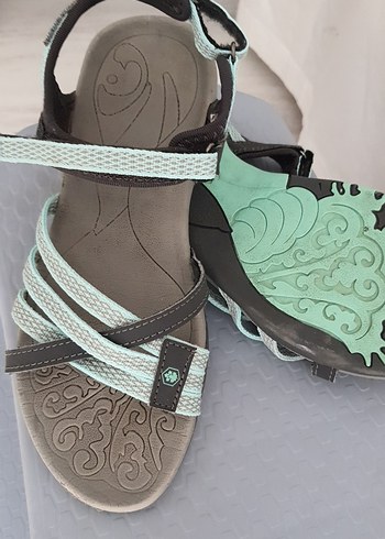 Tokalı Kadın Turkuaz Gri Dolgu Topuklu Sandalet - Görsel 5