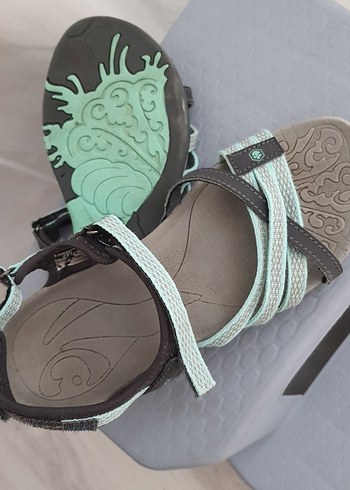 Tokalı Kadın Turkuaz Gri Dolgu Topuklu Sandalet - Görsel 4