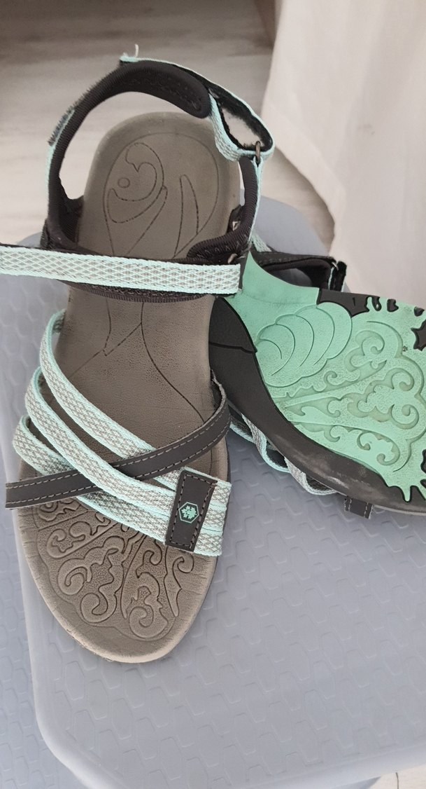 Tokalı Kadın Turkuaz Gri Dolgu Topuklu Sandalet - Görsel 5