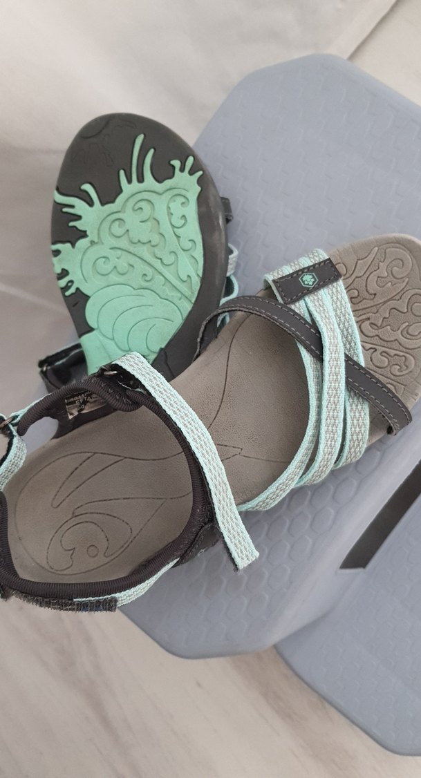 Tokalı Kadın Turkuaz Gri Dolgu Topuklu Sandalet - Görsel 4