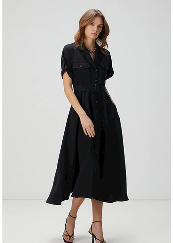 Kemerli Siyah Mini Elbise Network - Görsel 3