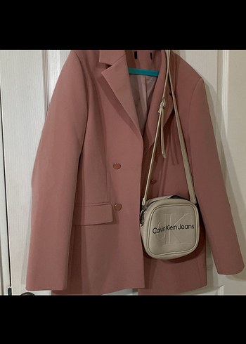 Network Pembe Kemerli Mini Kadın Deri Blazer - Görsel 2