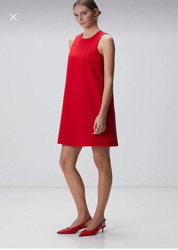 Kırmızı Saten V Yaka Kolsuz Midi Elbise Network - Görsel 2