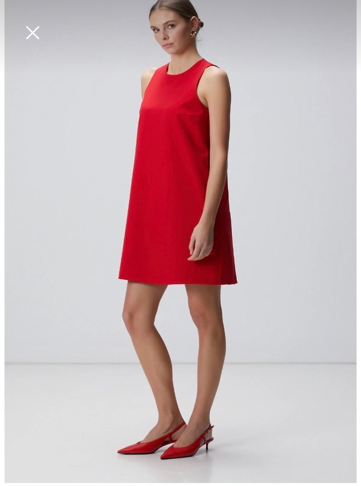 Kırmızı Saten V Yaka Kolsuz Midi Elbise Network - Görsel 2