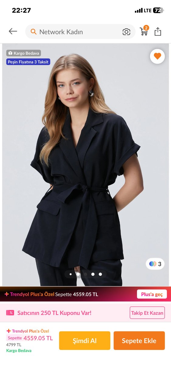 Kısa Kollu Siyah Kemerli Kadın Blazer Network - Görsel 2