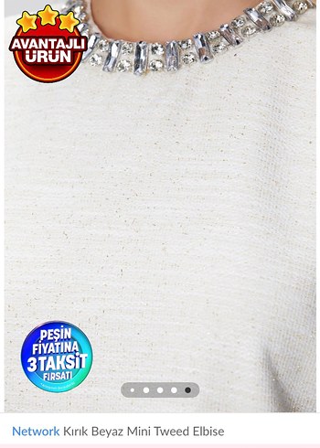 Network Beyaz Mini Tweed Elbise - Görsel 4