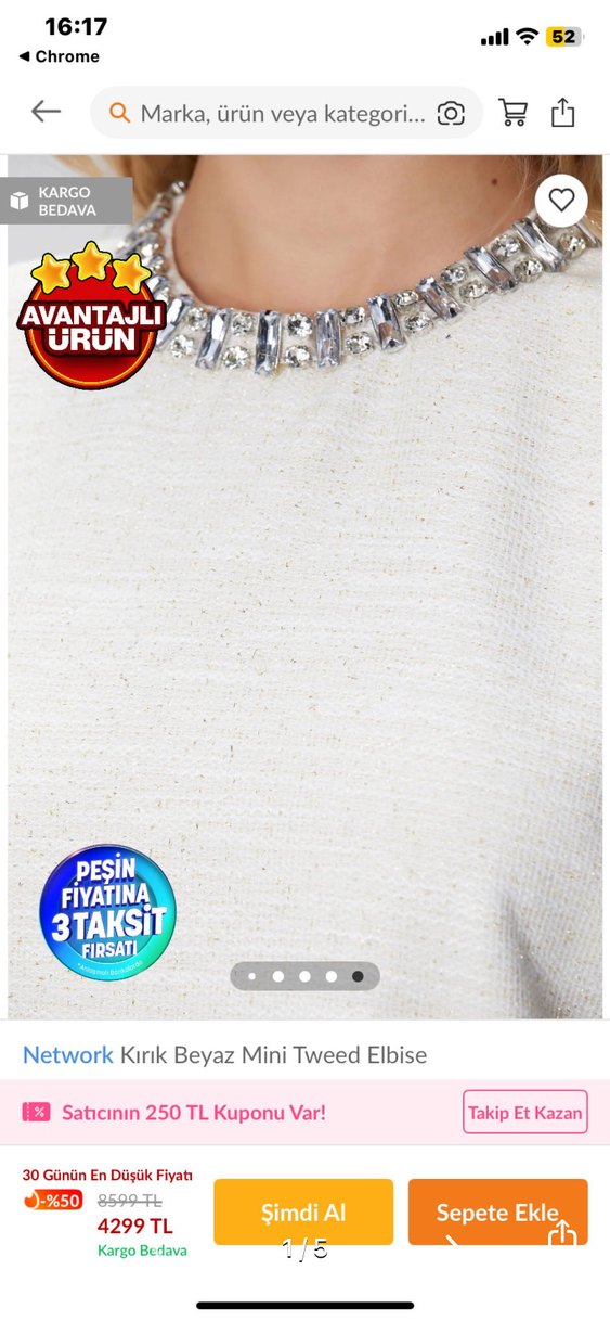 Network Beyaz Mini Tweed Elbise - Görsel 4