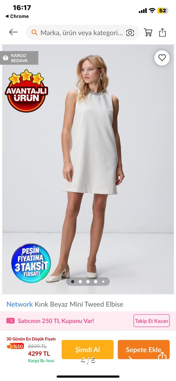 Network Beyaz Mini Tweed Elbise - Görsel 2