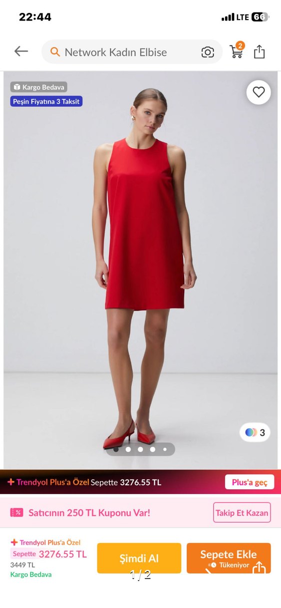 Kolsuz Kırmızı Midi Elbise Network - Görsel 2