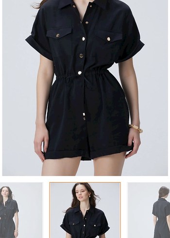 Network Siyah Kısa Düğmeli Kadın Tulum - Görsel 2