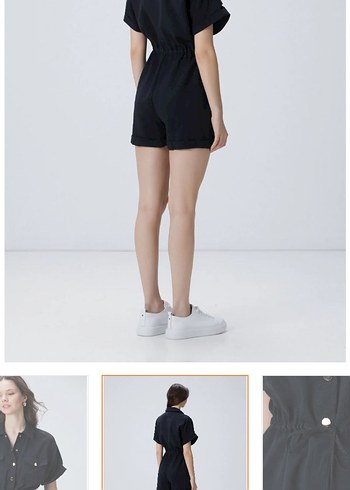 Network Siyah Kısa Düğmeli Kadın Tulum - Görsel 3