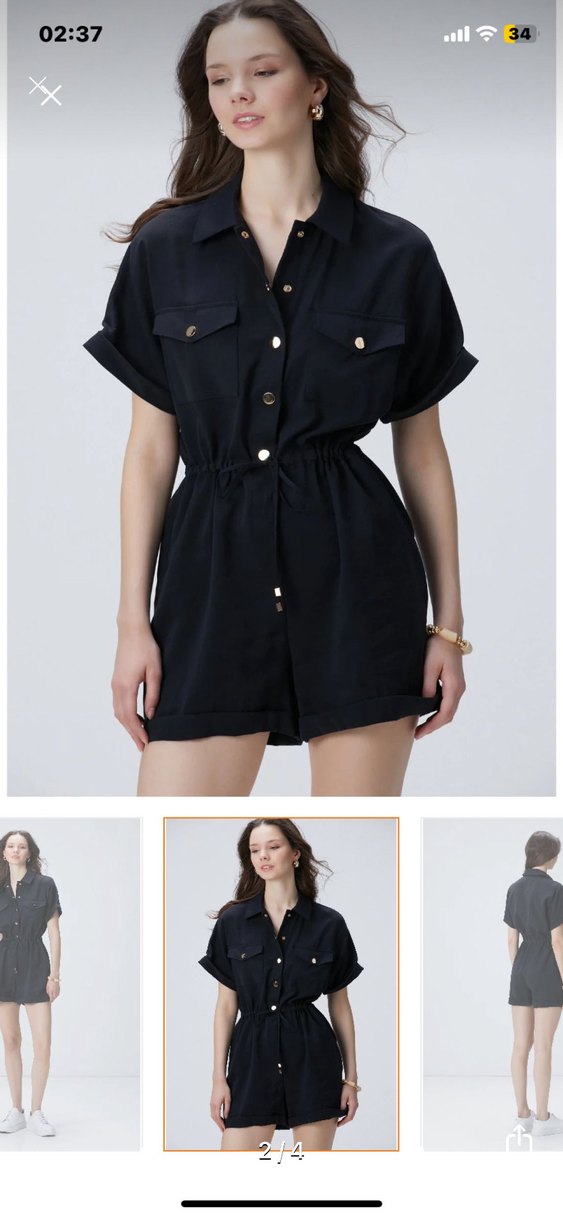 Network Siyah Kısa Düğmeli Kadın Tulum - Görsel 2