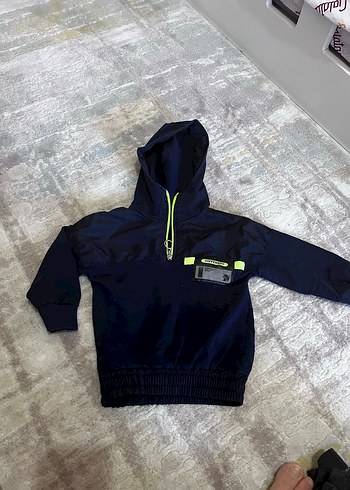 Erkek Kapüşonlu lacivert Fermuarlı Sweatshirt