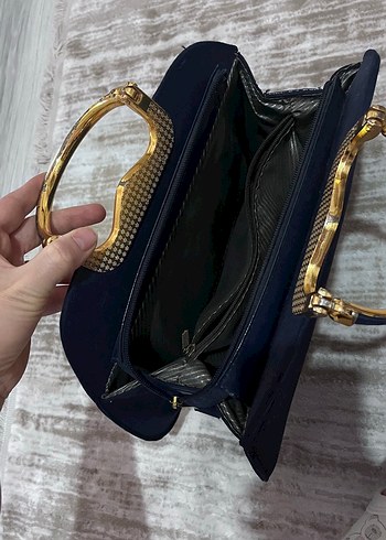 Lacivert Süet Vintage Tokalı Kadın Çanta - Görsel 3