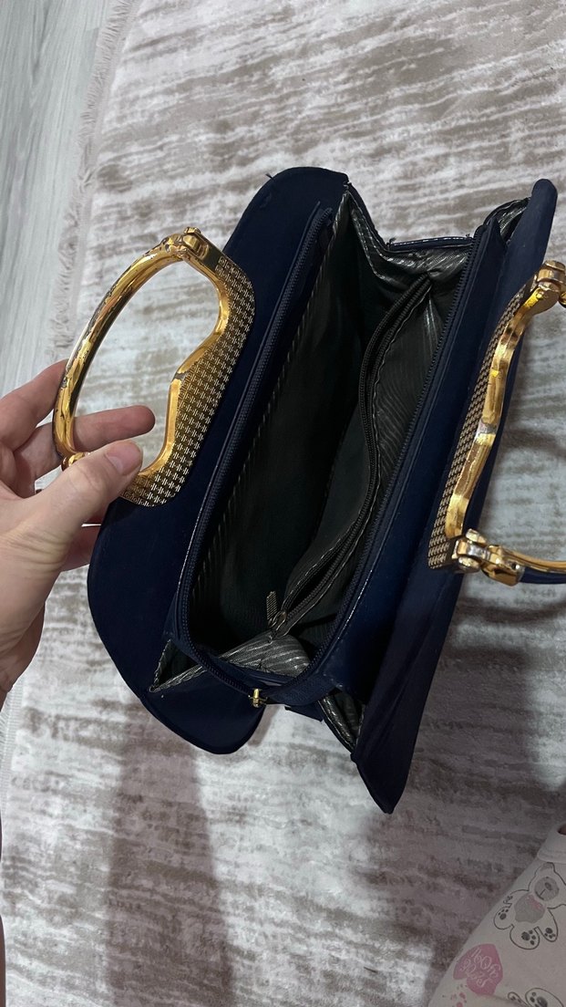 Lacivert Süet Vintage Tokalı Kadın Çanta - Görsel 3