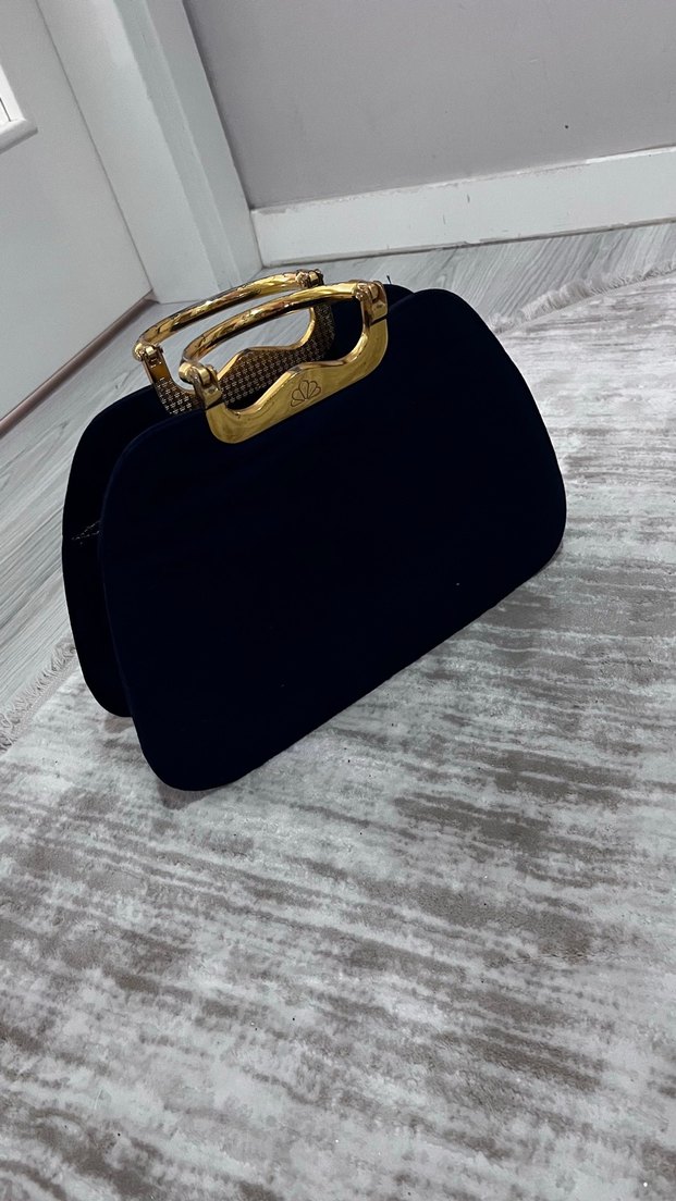 Lacivert Süet Vintage Tokalı Kadın Çanta - Görsel 2